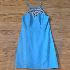 Lilly Pulitzer Blue Embellished Halter Midi Dress